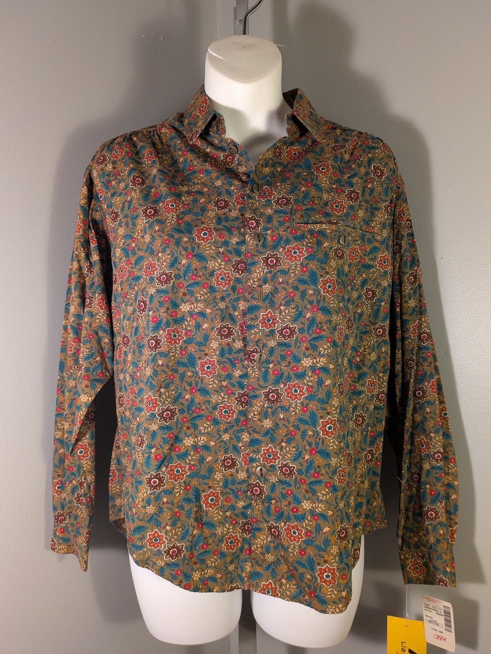 NWT Vintage Lizwear Petites Women’s Floral Button-Down Collared Blouse  Cotton